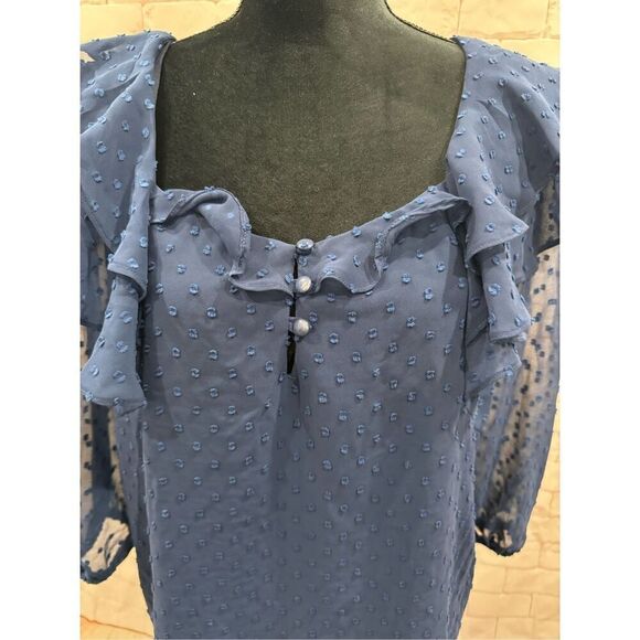 Gibson look 3/4 sleeve navy blue ruffle blouse size medium - Picture 5 of 10